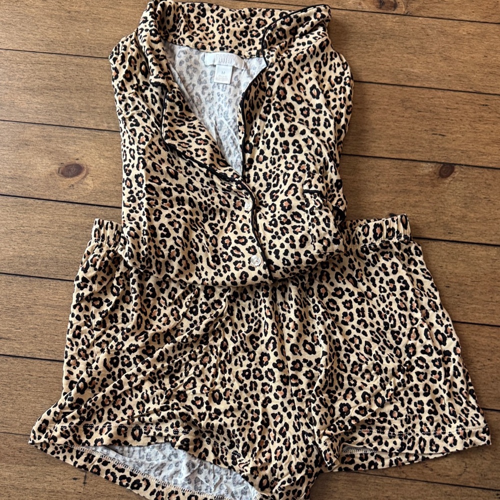 Leopard Print Two-Piece Sleep Set - Tan & Black - Nordstrom
